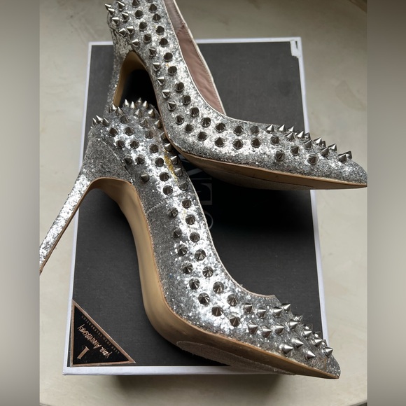 Shoemint Zoe Silver Glitter Studded Stilettos 7 - Picture 7 of 9